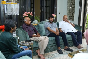 Godfather movie success celebration by Chiranjeevi, Mohan Raja, R B Choudary and Thaman