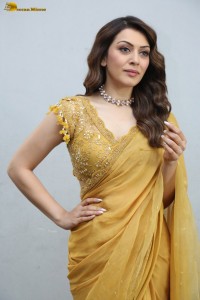 actress Hansika Motwani dazzles in a yellow saree
