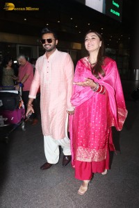 Indian Actress Hansika Motwani spotted with her husband Sohael Khaturiya at Mumbai Airport