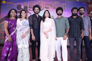 Hanuman Gratitude Meet attended by Teja Sajja, Amritha Aiyer, and Varalaxmi Sarathkumar