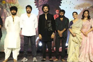 Hanuman Pre-Release Function attended by Teja Sajja, Amritha Aiyer, Varalaxmi Sarathkumar, and Chiranjeevi