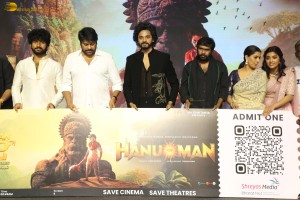 Hanuman Pre-Release Function attended by Teja Sajja, Amritha Aiyer, Varalaxmi Sarathkumar, and Chiranjeevi