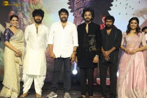Hanuman Pre-Release Function attended by Teja Sajja, Amritha Aiyer, Varalaxmi Sarathkumar, and Chiranjeevi