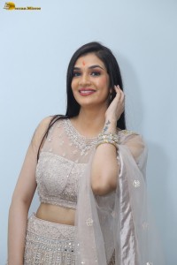 actress Hassini Sudhir in a silver color lehenga choli dress