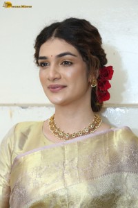 actress Hassini Sudhir in a gold color saree