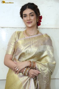 actress Hassini Sudhir in a gold color saree