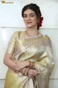 actress Hassini Sudhir in a gold color saree