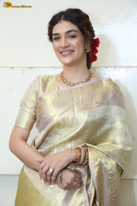 actress Hassini Sudhir in a gold color saree