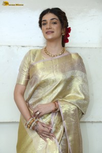 actress Hassini Sudhir in a gold color saree