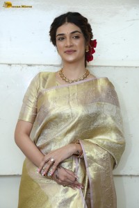actress Hassini Sudhir in a gold color saree