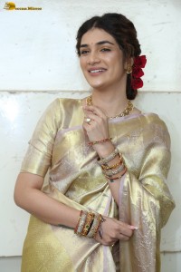 actress Hassini Sudhir in a gold color saree