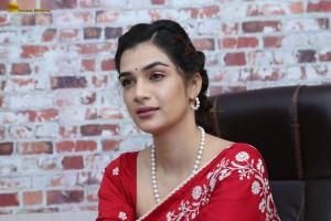 actress Hassini Sudhir glamorous look in a red saree