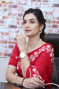 actress Hassini Sudhir glamorous look in a red saree