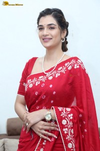 actress Hassini Sudhir glamorous look in a red saree