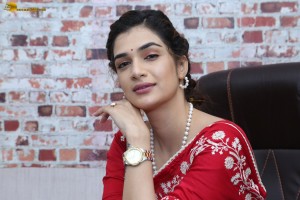 actress Hassini Sudhir glamorous look in a red saree