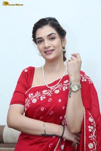 actress Hassini Sudhir glamorous look in a red saree