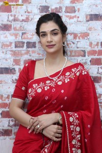 actress Hassini Sudhir glamorous look in a red saree