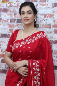 actress Hassini Sudhir glamorous look in a red saree