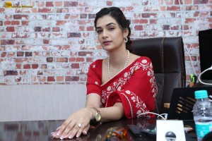 actress Hassini Sudhir glamorous look in a red saree