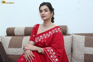 actress Hassini Sudhir glamorous look in a red saree