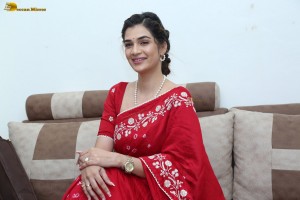 actress Hassini Sudhir glamorous look in a red saree