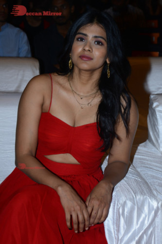 Telugu Actress Hebah Patel at a Movie Event wearing Red Dress