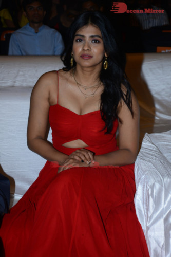 Telugu Actress Hebah Patel at a Movie Event wearing Red Dress