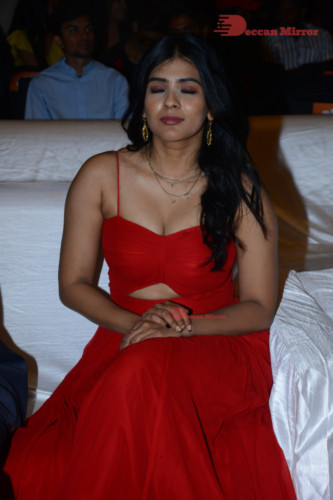 Telugu Actress Hebah Patel at a Movie Event wearing Red Dress