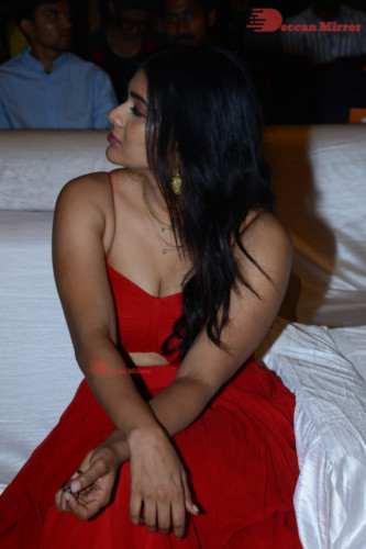 Telugu Actress Hebah Patel at a Movie Event wearing Red Dress