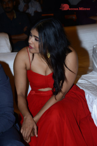 Telugu Actress Hebah Patel at a Movie Event wearing Red Dress