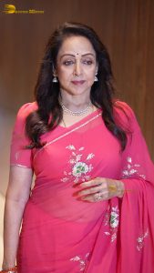 actress hema malini gorgeous in a pink and red saree