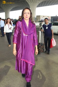 actress and politiican Hema Malini spotted at Mumbai Airport on Dec 26, 2023