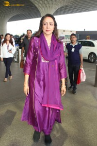 actress and politiican Hema Malini spotted at Mumbai Airport on Dec 26, 2023