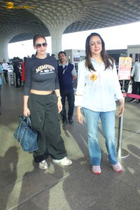 Actress Hema Malini and her daughter Esha Deol spotted at the Mumbai Airport on Jan 23, 2024
