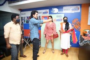 Nidhhi Agerwal and Ashok Galla visit Radio City FM to promote their movie Hero