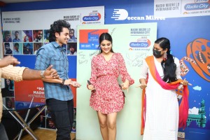 Nidhhi Agerwal and Ashok Galla visit Radio City FM to promote their movie Hero