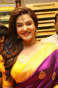 actress honey rose in a violet saree while inaugurating a shopping mall