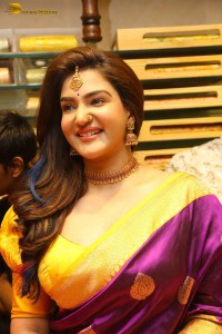 actress honey rose in a violet saree while inaugurating a shopping mall