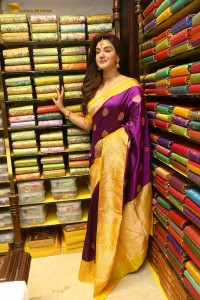 actress honey rose in a violet saree while inaugurating a shopping mall