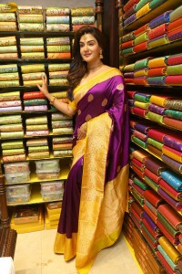 actress honey rose in a violet saree while inaugurating a shopping mall
