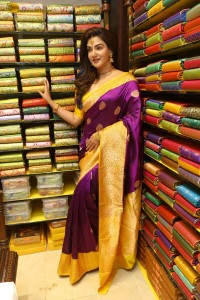 actress honey rose in a violet saree while inaugurating a shopping mall