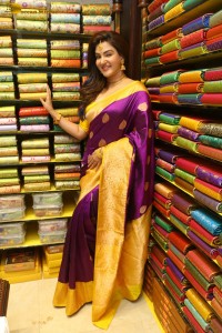 actress honey rose in a violet saree while inaugurating a shopping mall