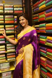 actress honey rose in a violet saree while inaugurating a shopping mall