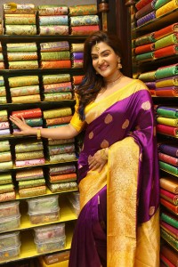 actress honey rose in a violet saree while inaugurating a shopping mall