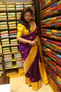 actress honey rose in a violet saree while inaugurating a shopping mall