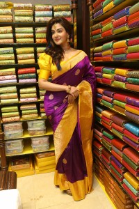actress honey rose in a violet saree while inaugurating a shopping mall