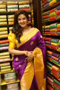 actress honey rose in a violet saree while inaugurating a shopping mall