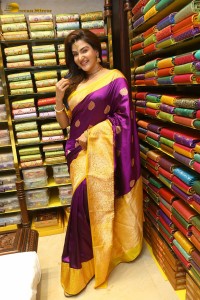 actress honey rose in a violet saree while inaugurating a shopping mall