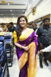 actress honey rose in a violet saree while inaugurating a shopping mall