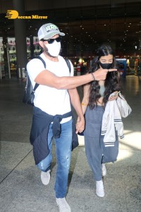 Bollywood Superstar Hrithik Roshan is seen with his rumoured girlfriend Saba Azad at the Mumbai Airport
